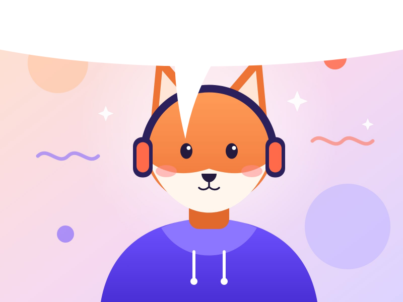The same image with a see-through speech bubble cut out of the top, its tail pointing at the fox